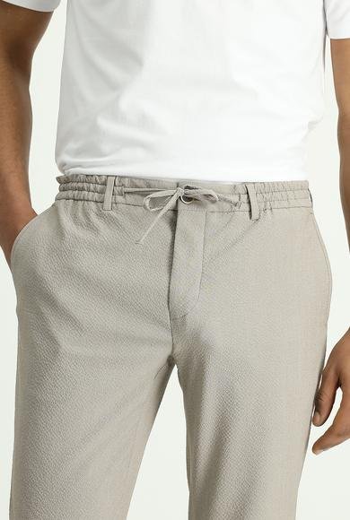 Erkek Giyim - ORTA VİZON 46 Beden Super Slim Fit Ekstra Dar Kesim Beli Lastikli İpli Gofre Likralı Klasik Kumaş Pantolon