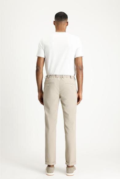 Erkek Giyim - AÇIK VİZON 60 Beden Beli Lastikli İpli Desenli Gofre Likralı Klasik Kumaş Pantolon