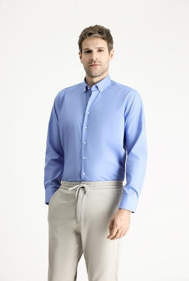 Erkek Giyim - AQUA MAVİSİ 6X Beden Uzun Kol Regular Fit Non Iron Ütü Gerektirmeyen Pamuklu Gömlek