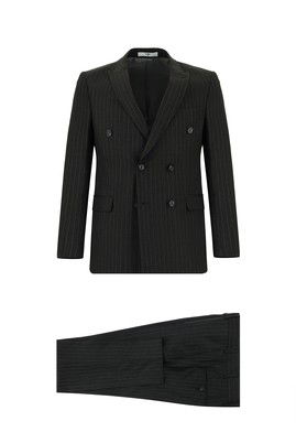 Super Slim Fit Ekstra Dar Kesim Çizgili Kruvaze Takım Elbise