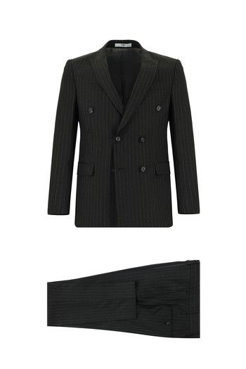 Super Slim Fit Ekstra Dar Kesim Çizgili Kruvaze Takım Elbise_0
