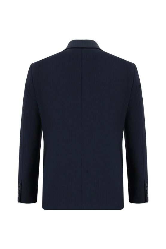Erkek Giyim - Slim Fit Dar Kesim Çizgili Kruvaze Takım Elbise