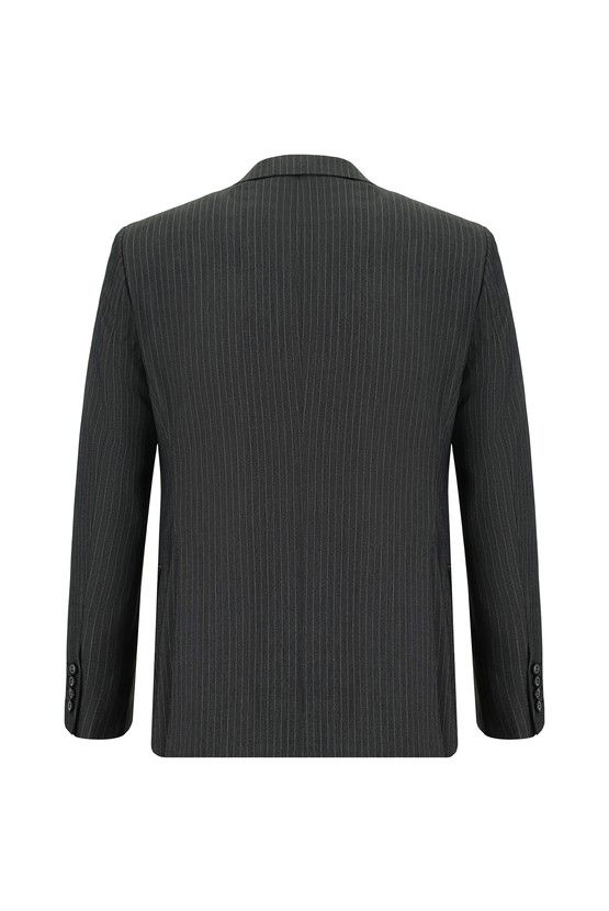 Erkek Giyim - Slim Fit Dar Kesim Çizgili Kruvaze Takım Elbise