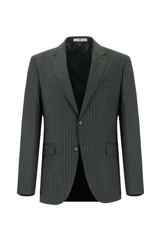 Erkek Giyim - Slim Fit Dar Kesim Klasik Çizgili Takım Elbise