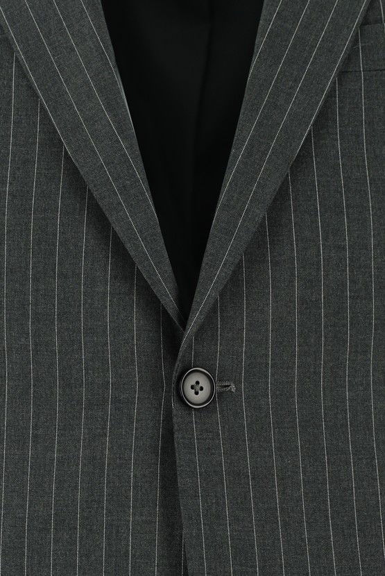 Erkek Giyim - Slim Fit Dar Kesim Klasik Çizgili Takım Elbise