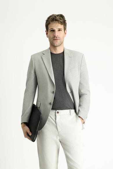 Erkek Giyim - ORTA GRİ 52 Beden Slim Fit Dar Kesim Klasik Desenli Ceket