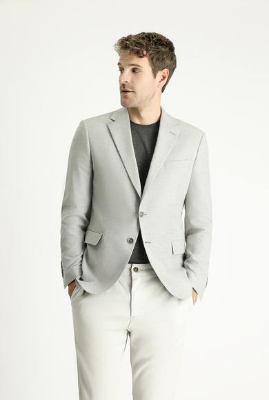 Erkek Giyim - ORTA GRİ 52 Beden Slim Fit Dar Kesim Klasik Desenli Ceket