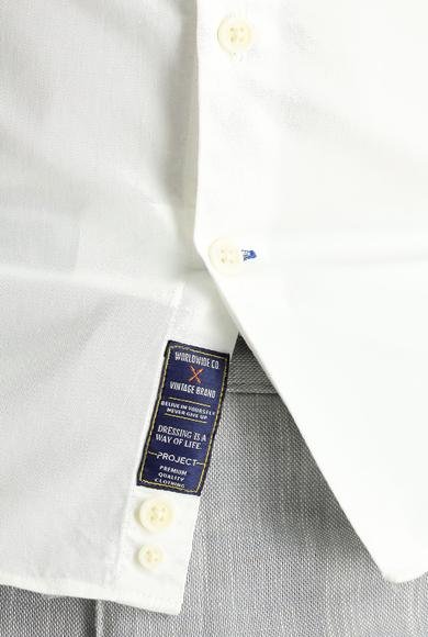 Erkek Giyim - EKRU XL Beden Uzun Kol Slim Fit Dar Kesim Twill Pamuk Gömlek