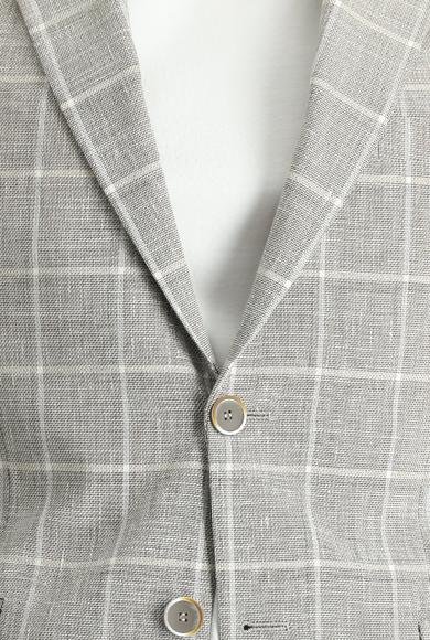 Erkek Giyim - ORTA VİZON 52 Beden Slim Fit Dar Kesim Klasik Ekose Keten Ceket