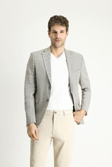 Erkek Giyim - ORTA VİZON 52 Beden Slim Fit Dar Kesim Klasik Ekose Keten Ceket