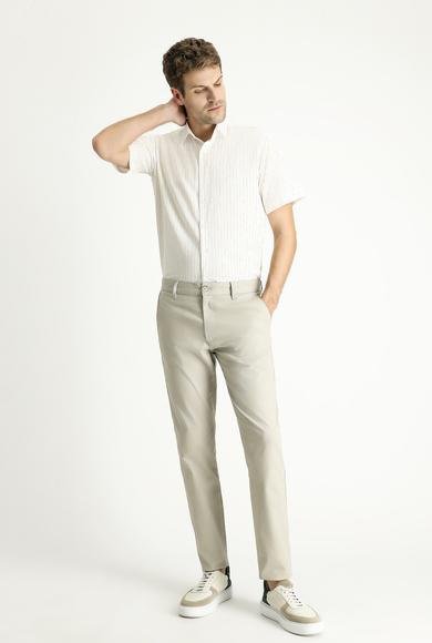 Erkek Giyim - AÇIK VİZON 46 Beden Slim Fit Dar Kesim Desenli Likralı Kanvas / Chino Pantolon