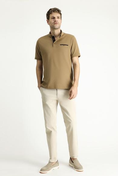 Erkek Giyim - ORTA KAHVE 4X Beden Polo Yaka Regular Fit Desenli Pamuk Tişört