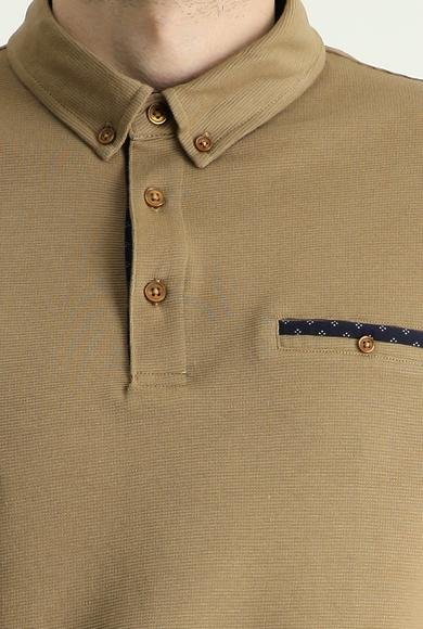 Erkek Giyim - ORTA KAHVE 4X Beden Polo Yaka Regular Fit Desenli Pamuk Tişört