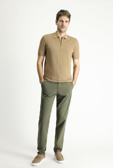 Erkek Giyim - ORTA VİZON XL Beden Polo Yaka Regular Fit Fermuarlı Desenli Pamuklu Tişört