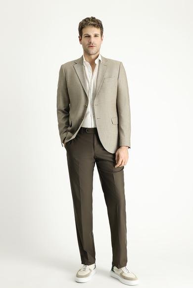 Erkek Giyim - AÇIK VİZON 48 Beden Slim Fit Dar Kesim Klasik Desenli Ceket