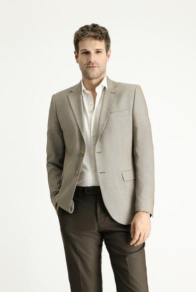 Erkek Giyim - AÇIK VİZON 48 Beden Slim Fit Dar Kesim Klasik Desenli Ceket