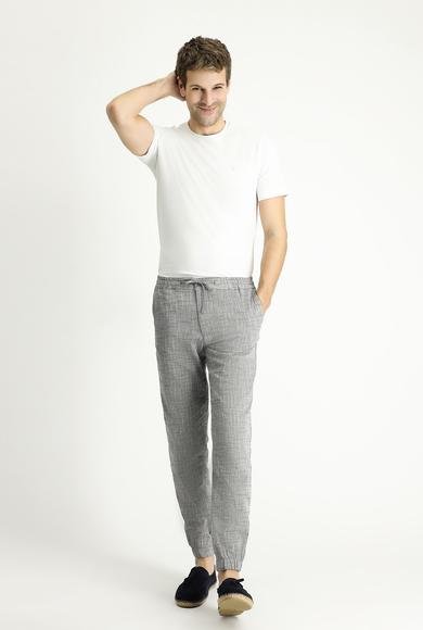 Erkek Giyim - KOYU LACİVERT 52 Beden Regular Fit Beli Lastikli İpli Pamuk Pantolon