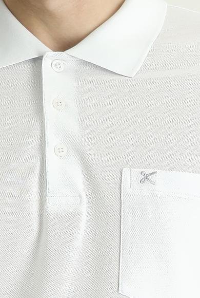 Erkek Giyim - BEYAZ XL Beden Polo Yaka Regular Fit Nakışlı Pamuk Tişört