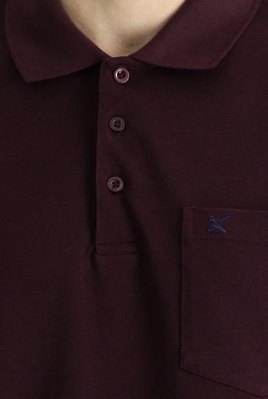 Erkek Giyim - KOYU BORDO 6X Beden Polo Yaka Regular Fit Nakışlı Pamuk Tişört