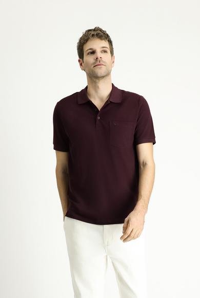 Erkek Giyim - KOYU BORDO 6X Beden Polo Yaka Regular Fit Nakışlı Pamuk Tişört