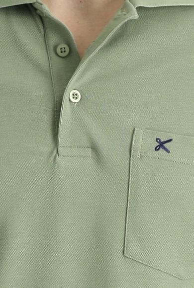 Erkek Giyim - ORMAN YEŞİLİ M Beden Polo Yaka Regular Fit Nakışlı Pamuk Tişört