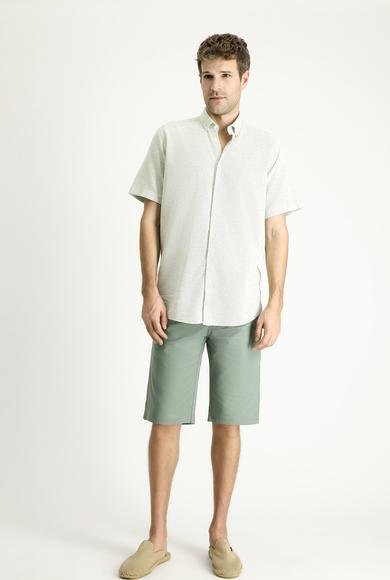 Erkek Giyim - ÇAĞLA YEŞİLİ XL Beden Kısa Kol Regular Fit Desenli Spor Pamuklu Gömlek