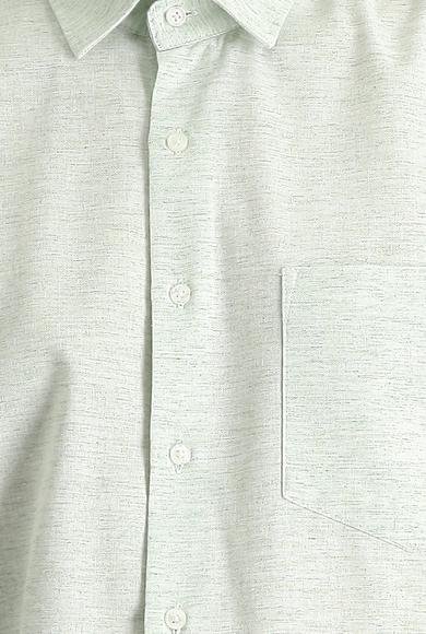Erkek Giyim - ÇAĞLA YEŞİLİ XL Beden Kısa Kol Regular Fit Desenli Spor Pamuklu Gömlek