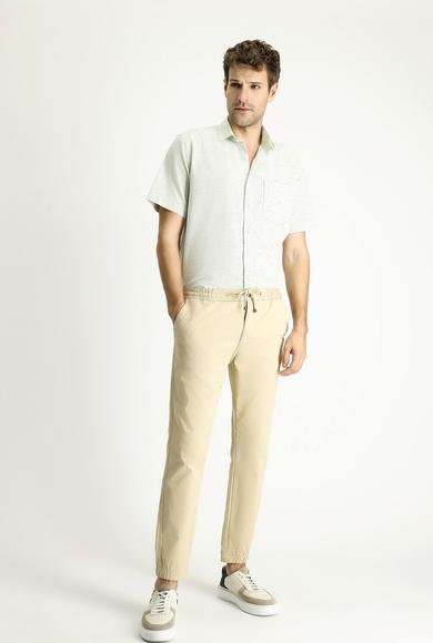 Erkek Giyim - AÇIK BEJ 50 Beden Regular Fit Likralı Beli Lastikli İpli Pantolon