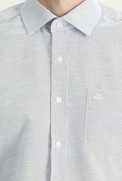 Erkek Giyim - SAKS MAVİ 4X Beden Kısa Kol Regular Fit Desenli Pamuklu Gömlek