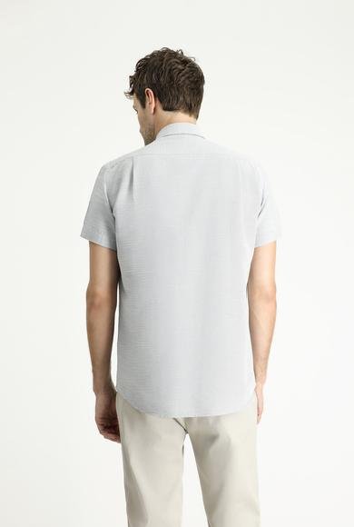Erkek Giyim - SİYAH L Beden Kısa Kol Regular Fit Desenli Pamuklu Gömlek