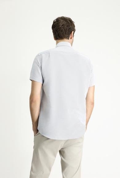 Erkek Giyim - SAKS MAVİ 4X Beden Kısa Kol Regular Fit Desenli Pamuklu Gömlek