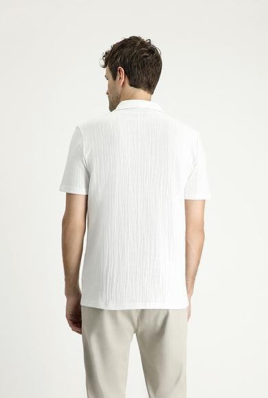 Erkek Giyim - BEYAZ M Beden Polo Yaka Regular Fit Desenli Pamuk Tişört