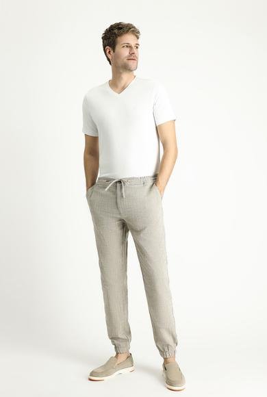 Erkek Giyim - ORTA GRİ 48 Beden Regular Fit Beli Lastikli İpli Pamuk Pantolon