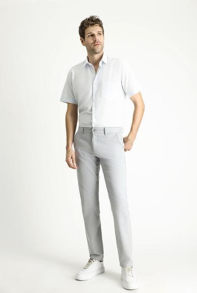Erkek Giyim - AÇIK GRİ 48 Beden Slim Fit Dar Kesim Desenli Likralı Kanvas / Chino Pantolon