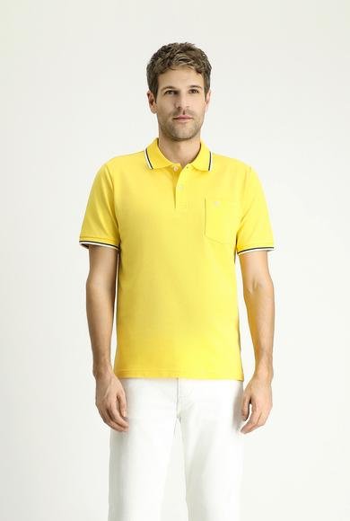 Erkek Giyim - AÇIK SARI 3X Beden Polo Yaka Regular Fit Desenli Nakışlı Pamuk Tişört