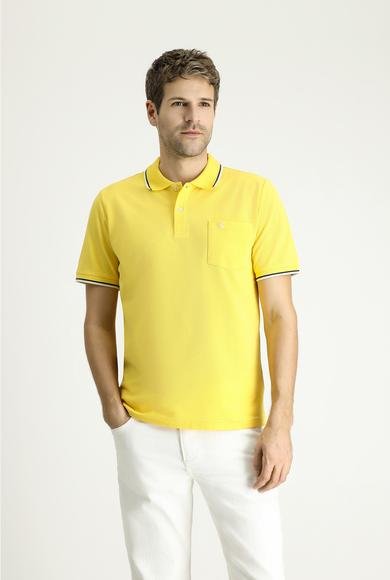Erkek Giyim - AÇIK SARI 3X Beden Polo Yaka Regular Fit Desenli Nakışlı Pamuk Tişört