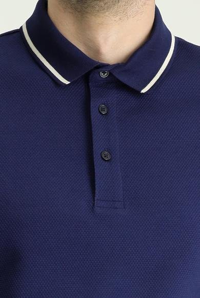 Erkek Giyim - ORTA LACİVERT 5X Beden Polo Yaka Regular Fit Desenli Pamuklu Tişört