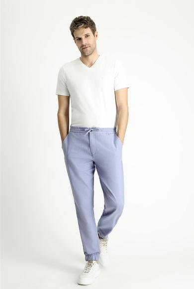 Erkek Giyim - AÇIK MAVİ 52 Beden Regular Fit Beli Lastikli İpli Pamuk Pantolon