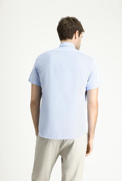 Erkek Giyim - AÇIK MAVİ 3X Beden Kısa Kol Slim Fit Dar Kesim Desenli Pamuklu Gömlek