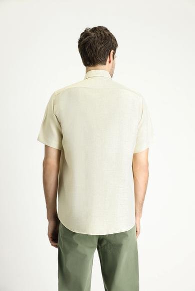 Erkek Giyim - AÇIK SARI M Beden Kısa Kol Regular Fit Desenli Pamuklu Gömlek