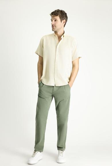 Erkek Giyim - AÇIK SARI M Beden Kısa Kol Regular Fit Desenli Pamuklu Gömlek