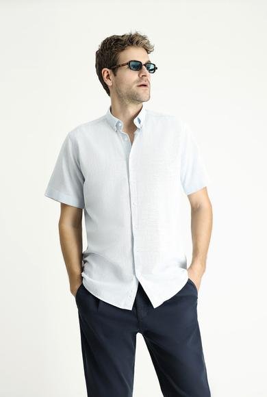 Erkek Giyim - UÇUK MAVİ M Beden Kısa Kol Regular Fit Desenli Pamuk Gömlek