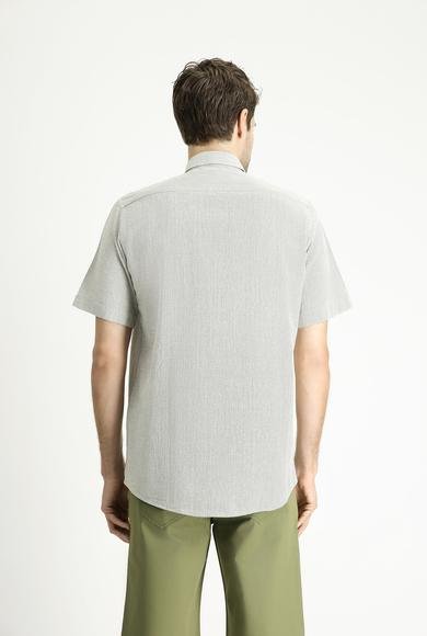 Erkek Giyim - AÇIK HAKİ L Beden Kısa Kol Regular Fit Desenli Pamuk Gömlek