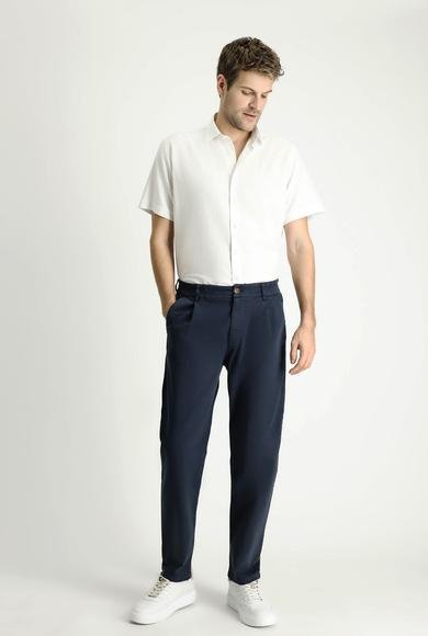Erkek Giyim - MAVİ XL Beden Kısa Kol Regular Fit Çizgili Spor Pamuklu Gömlek