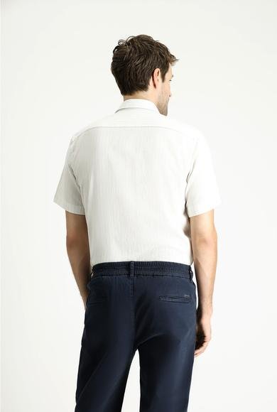 Erkek Giyim - MAVİ XL Beden Kısa Kol Regular Fit Çizgili Spor Pamuklu Gömlek