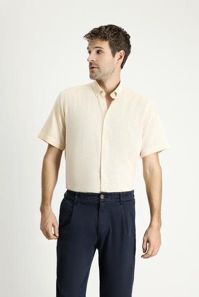 Erkek Giyim - SARI M Beden Kısa Kol Regular Fit Desenli Spor Pamuklu Gömlek