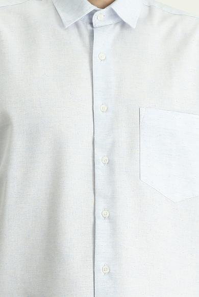 Erkek Giyim - MAVİ M Beden Kısa Kol Regular Fit Desenli Spor Pamuklu Gömlek