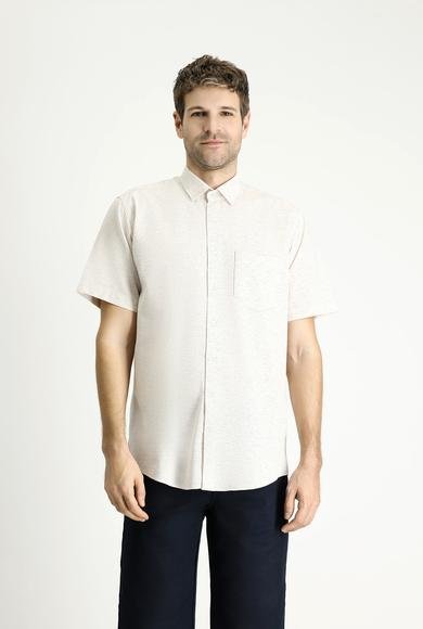 Erkek Giyim - AÇIK VİZON XL Beden Kısa Kol Regular Fit Desenli Spor Pamuklu Gömlek