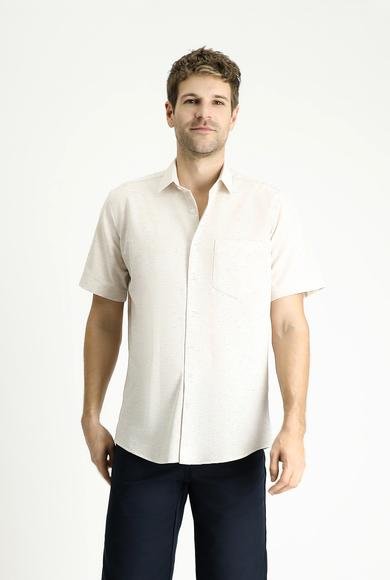 Erkek Giyim - AÇIK VİZON XL Beden Kısa Kol Regular Fit Desenli Spor Pamuklu Gömlek