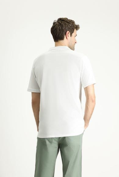 Erkek Giyim - BEYAZ 3X Beden Polo Yaka Regular Fit Nakışlı Pamuk Tişört